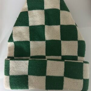 Loeffler Randall Green and White Checkered Beanie